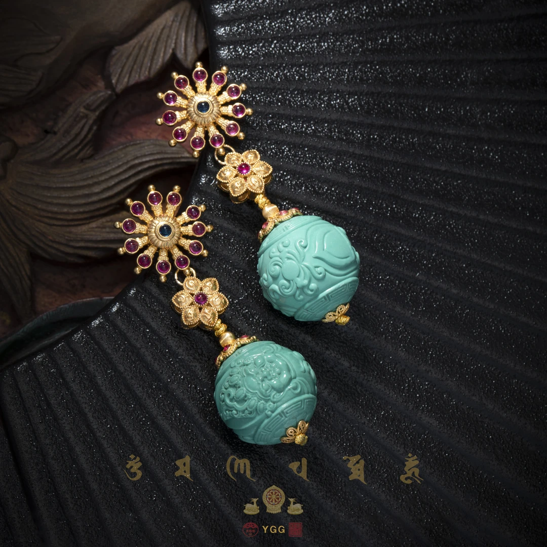 员格格【孤品】18K金/绿松黄财耳坠/GPPLCF80