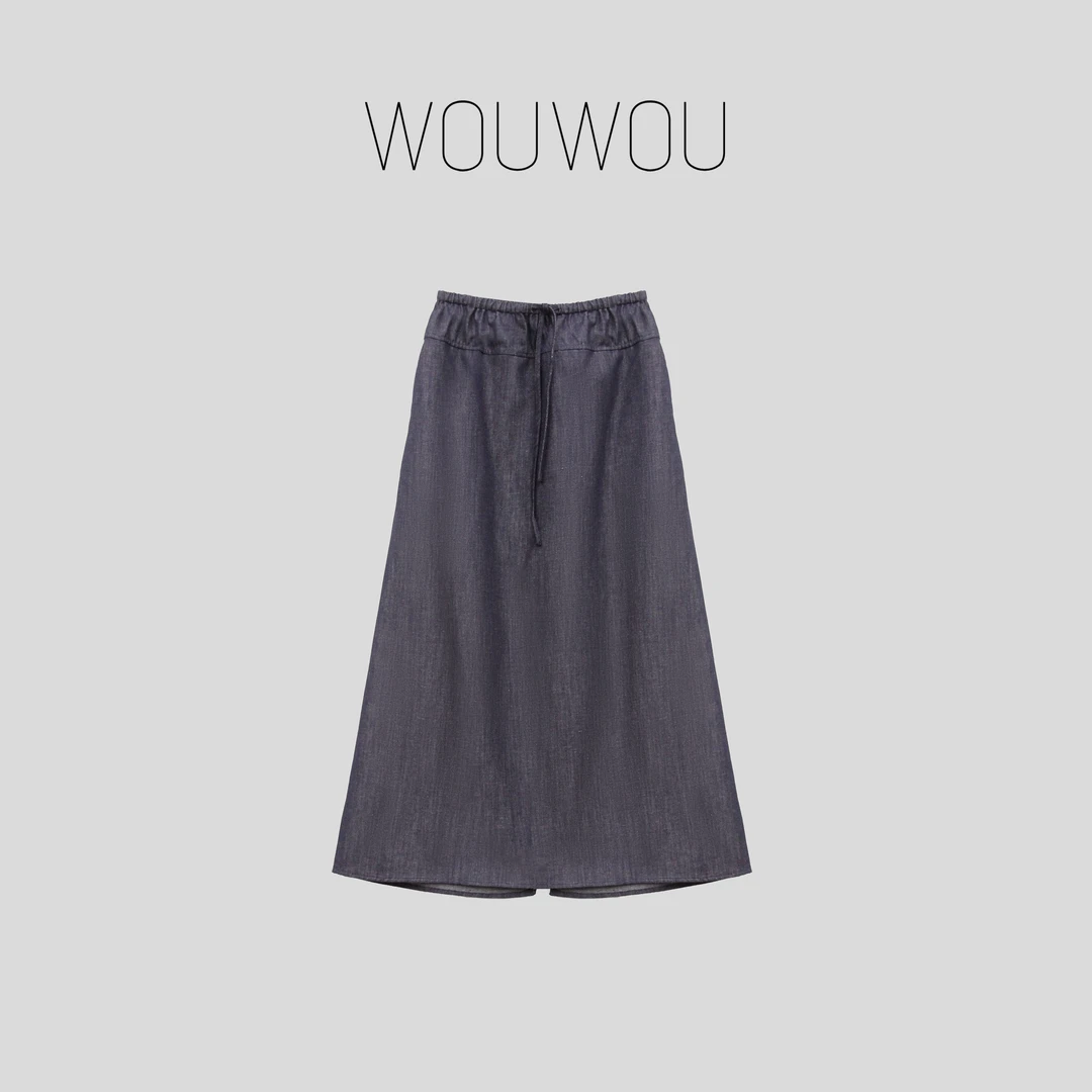 【WOUWOU】牛仔蓝橡筋腰半裙