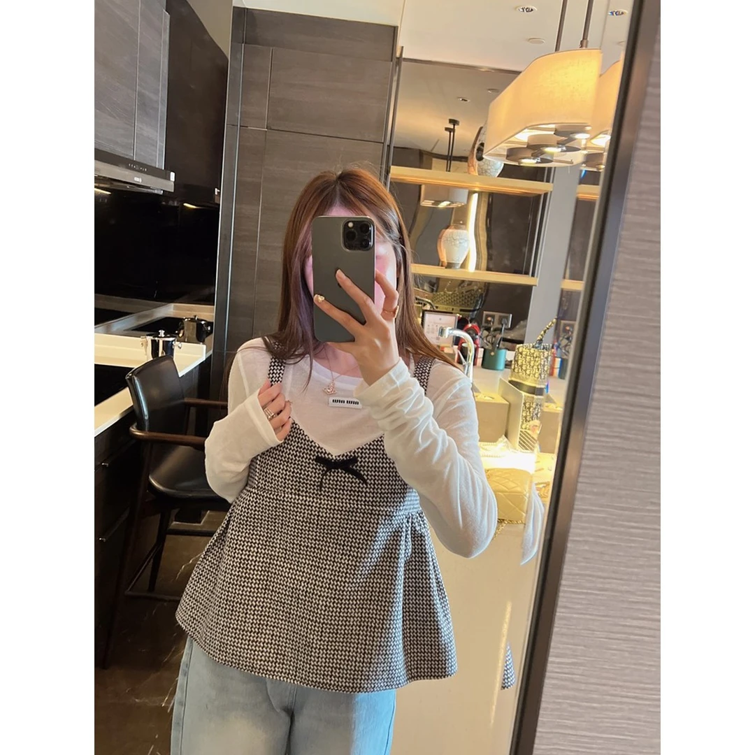 叠搭主义韩系小众吊带格纹背心叠搭小马甲ins#z1484