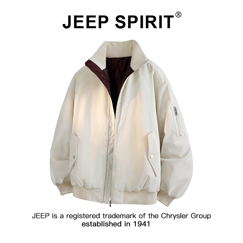 JEEPSPIRIT吉普秋冬季工装风棉服男潮流休闲宽松加厚痞帅立领外套