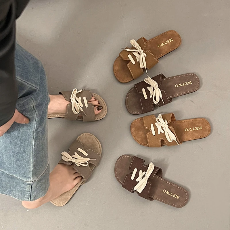 新款韩风简约休闲拖鞋女平底懒人外穿凉鞋百搭潮流网红时尚夏季