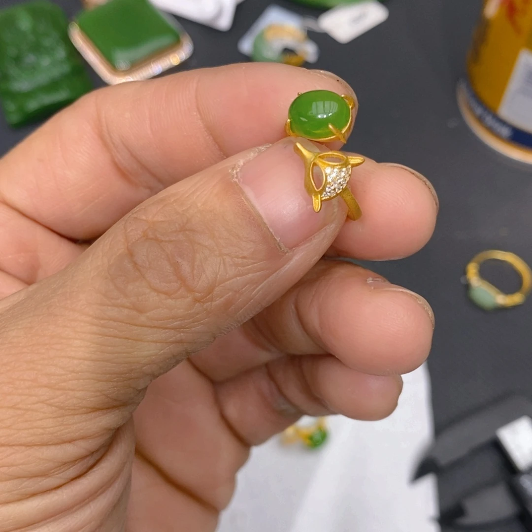 和田玉（碧玉）戒指银S925镶嵌