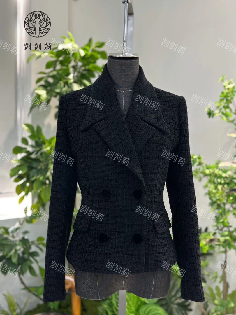 剀剀莉 （居里夫人）黑色V领时尚显瘦气质小香风外套（10-25度穿）
