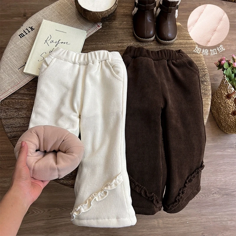 女童加绒裤子夹棉儿童棉裤冬季加厚打底裤女宝宝外穿一条过冬保暖