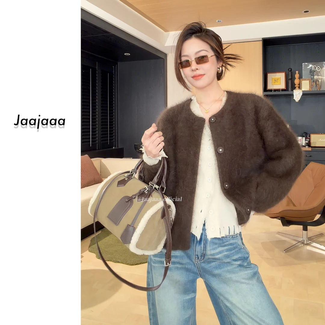 Jaajaaa润冬暖屋  设计纯色简约百搭气质慵懒风针织开衫外套/AEFI