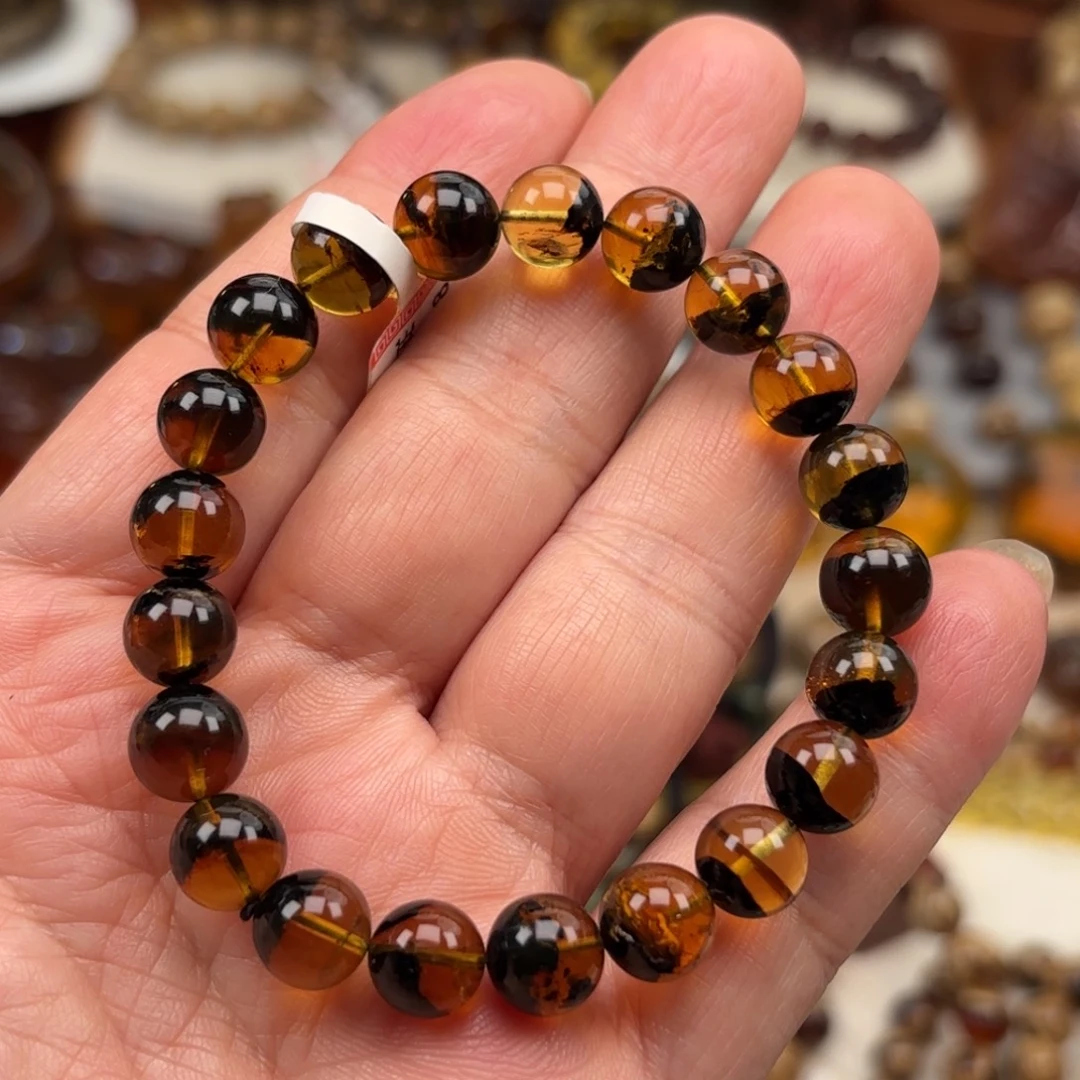 琥珀未镶嵌手链海藻植物溶洞卡9