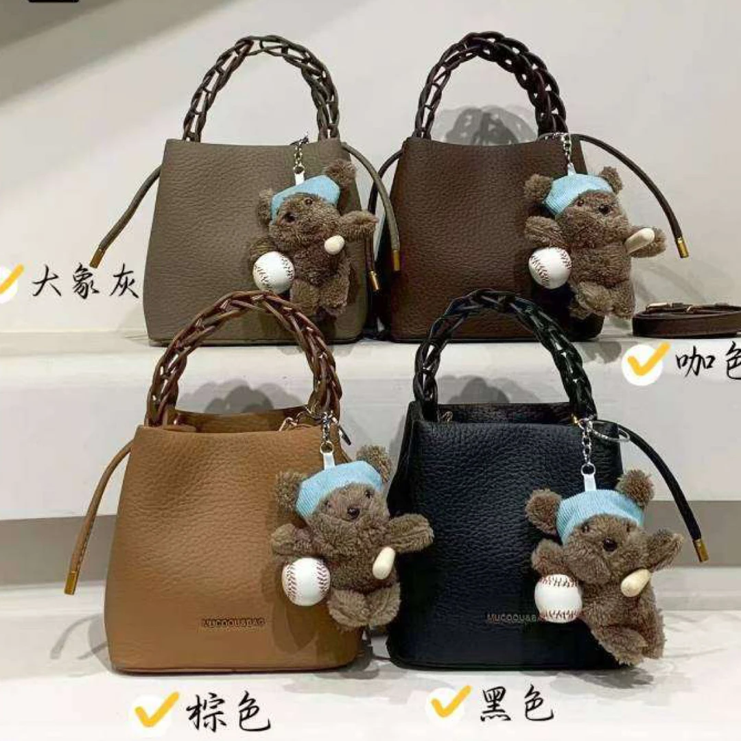 复古轻奢风新款高级小众百搭软皮手提单肩斜挎水桶女包