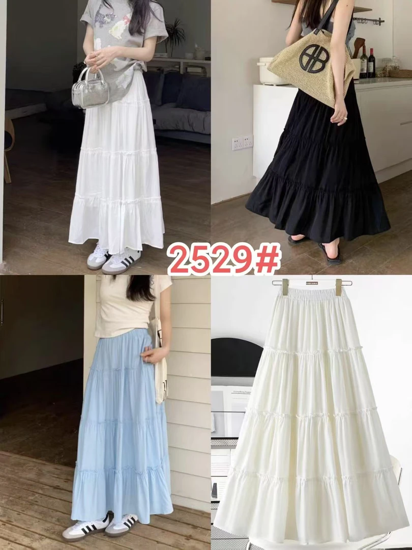 恒鑫安蛋糕裙大摆A字伞裙高腰半身裙-2529