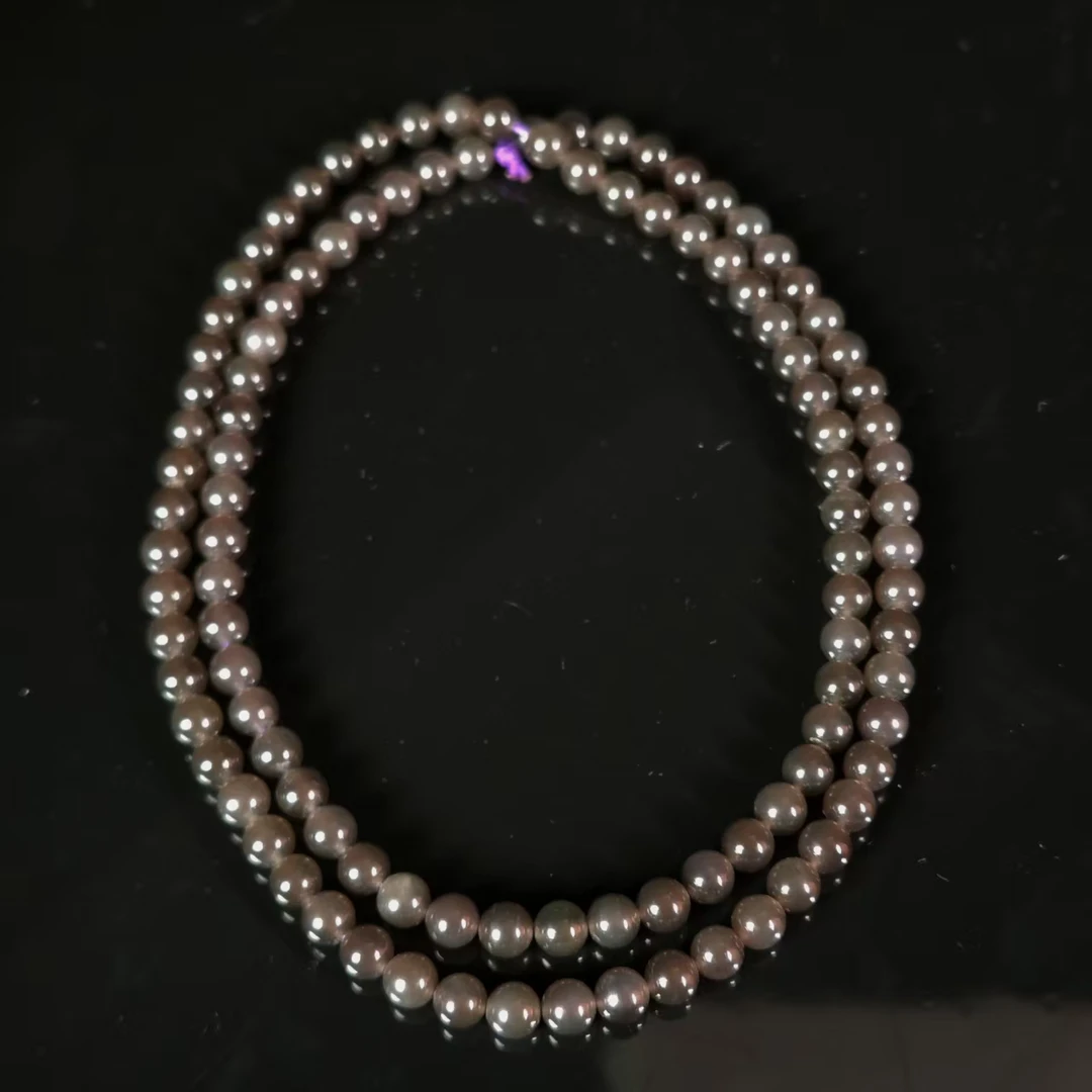 lot3778 项链 和田玉烟紫 6mm*108颗 35.8g