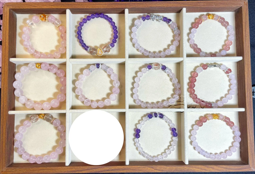 岩述饰品设计款天然水晶手串紫色手工少女渐变紫色清新手作单圈