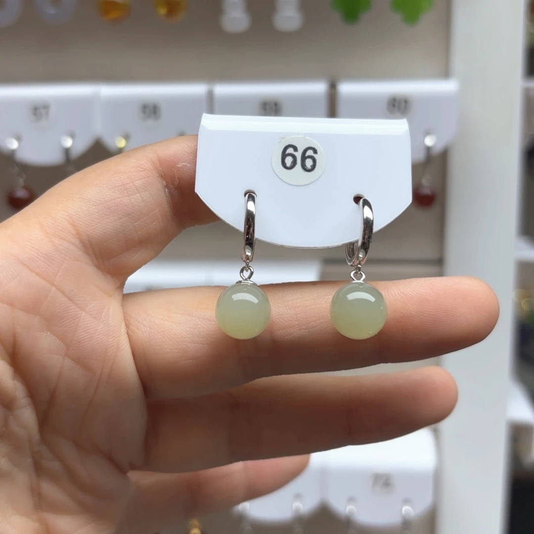 和田玉银S925镶嵌耳饰