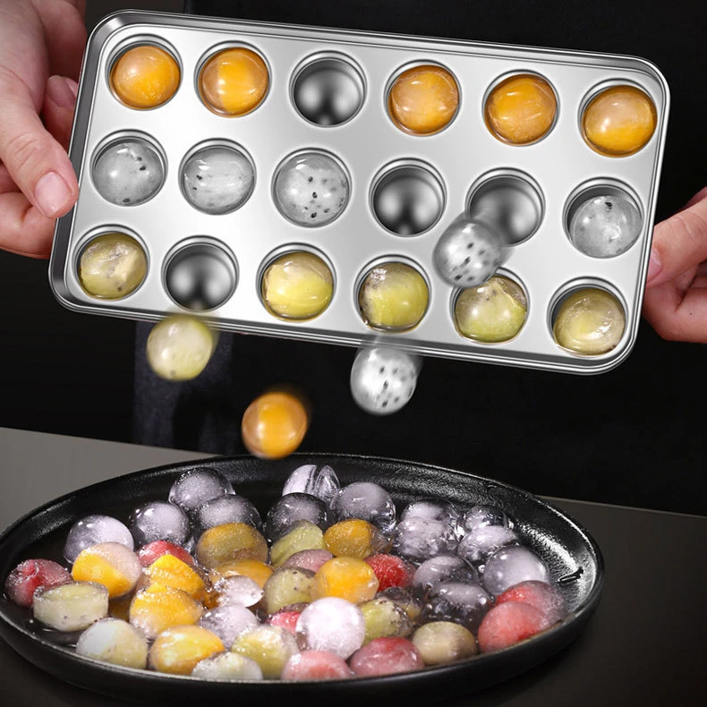 冰球模具304不锈钢圆形家用速冻18颗冰块盒带盖易脱模神器制冰格