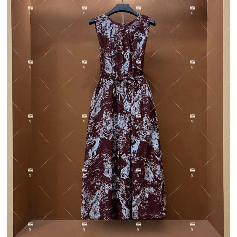 【L姐】夏季新款复古时尚百搭印花无袖连衣裙 H-288