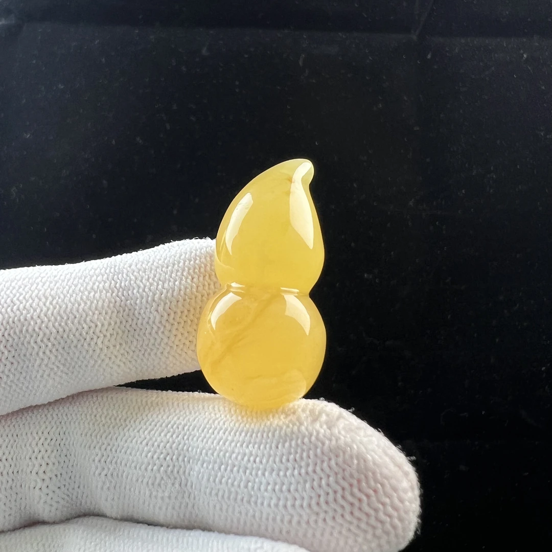 Y3529天然原矿蜜蜡鸡油黄葫芦16x33mm抖音基地质检发货