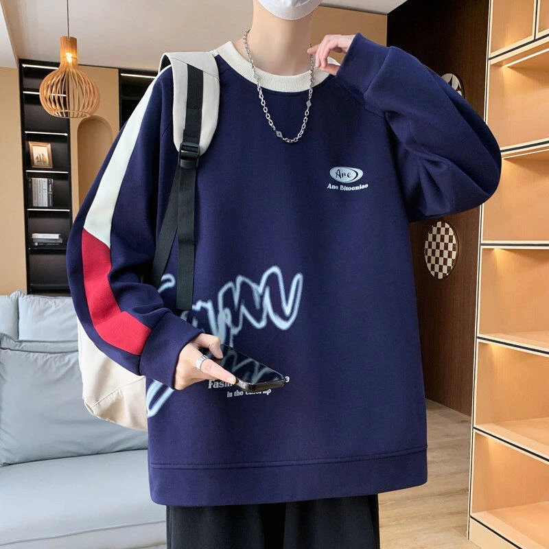 春秋季港风青少年大童学生男孩长袖翻领潮流卫衣百搭帅气宽松打底