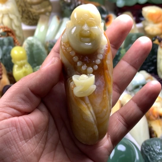 农***岸蛇纹石玉未镶嵌岫玉手把件