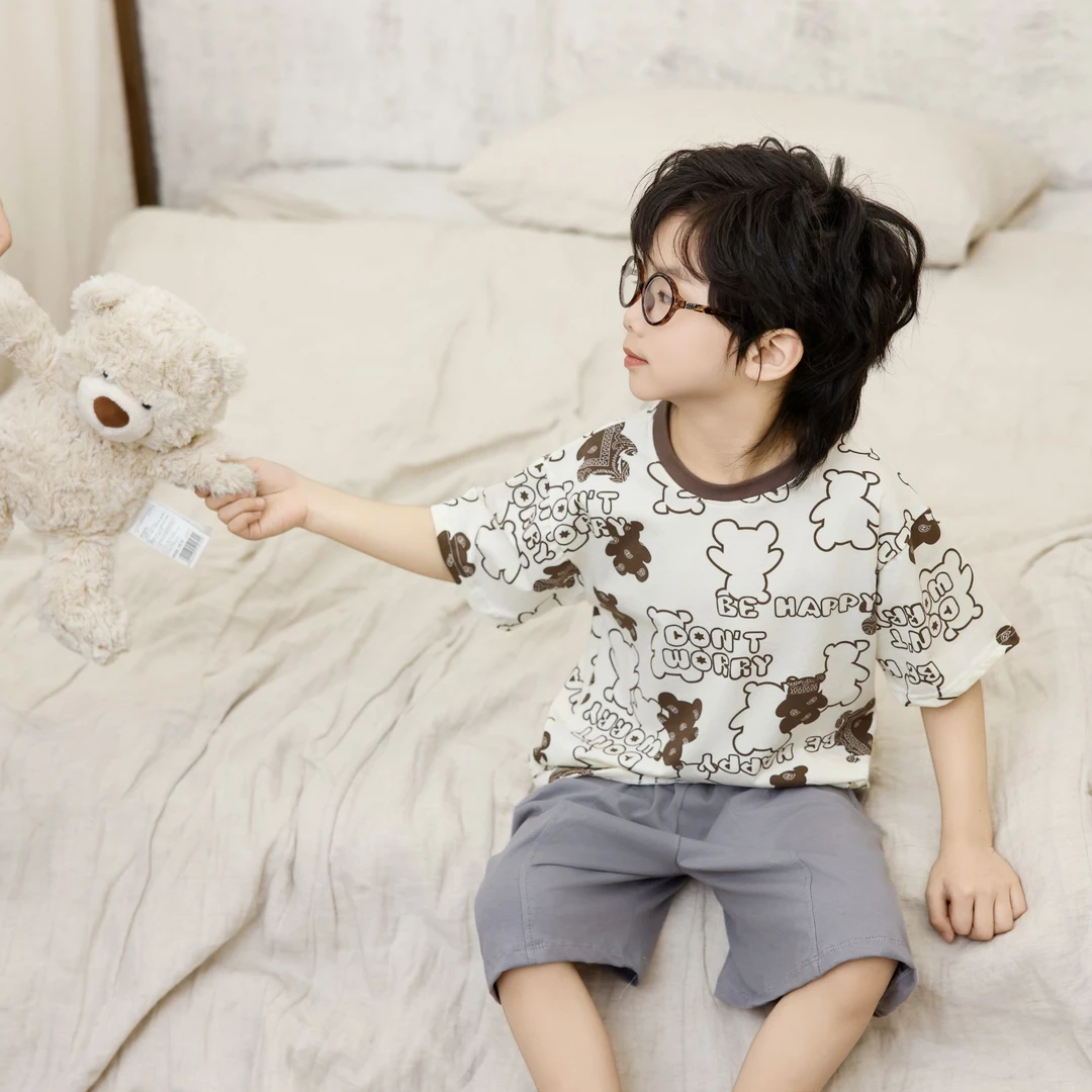 冰瓷棉儿童短袖短裤套装欧若风男童春装潮牌套装夏季薄款运动居家