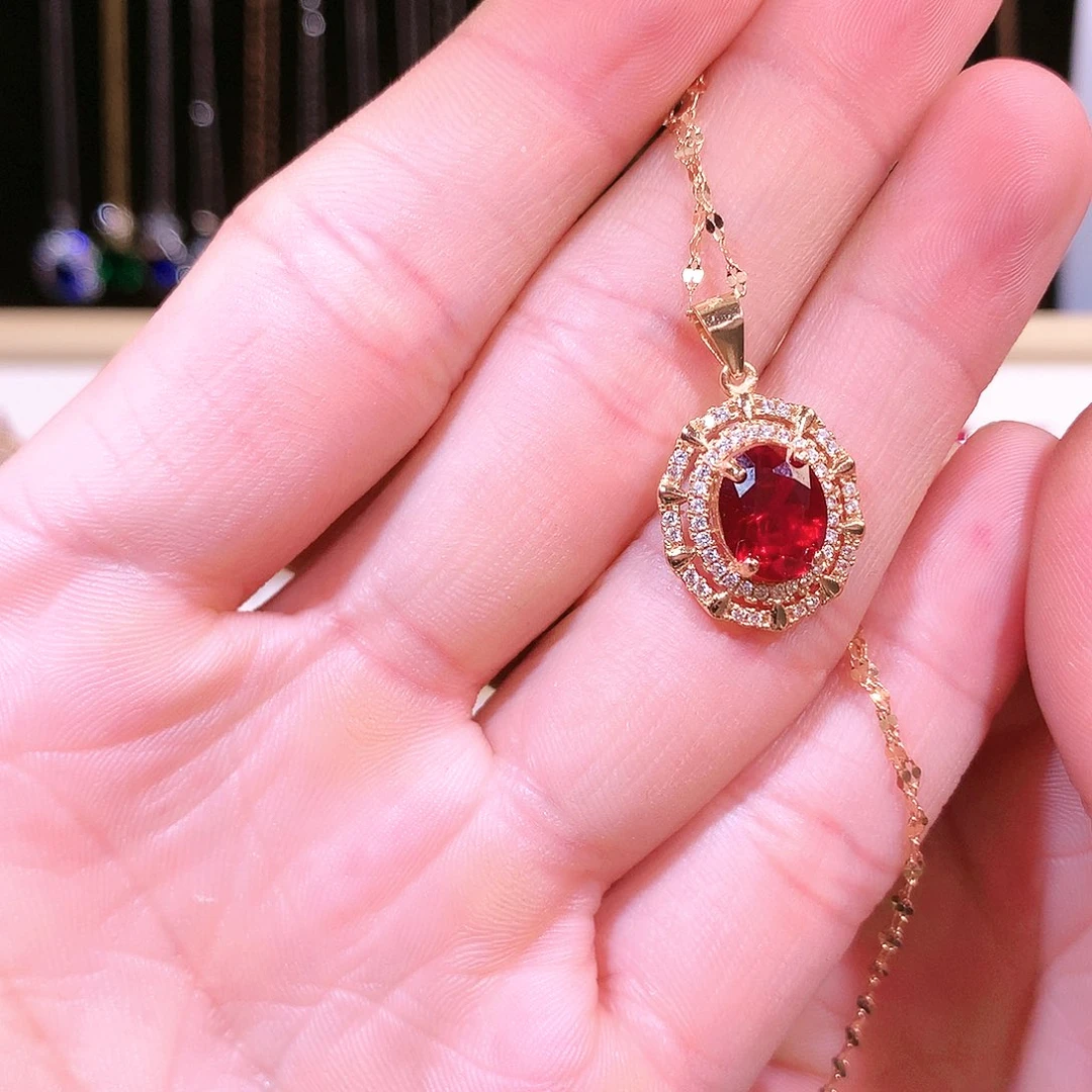 红宝石吊坠(赠链)银S925镶嵌