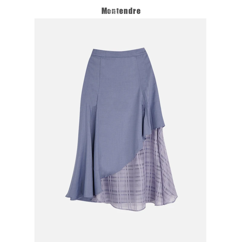 【MonTendre】 秋季新款 C 不规则网纱拼接高腰显瘦半身裙女