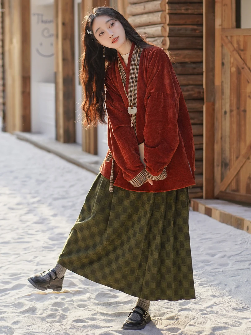 花相知原创对穿交秋冬加绒袄明制马面裙日常通勤改良汉服女弓袋袖