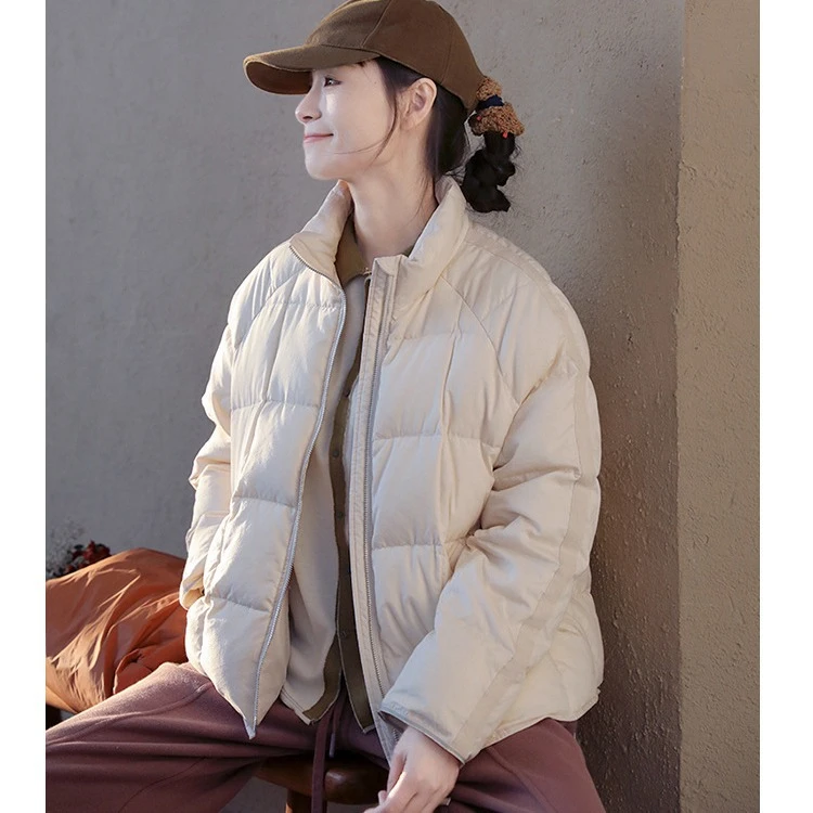 DUCURNO复古暖白色羽绒服女冬季2025新款立领宽松加厚保暖短外套