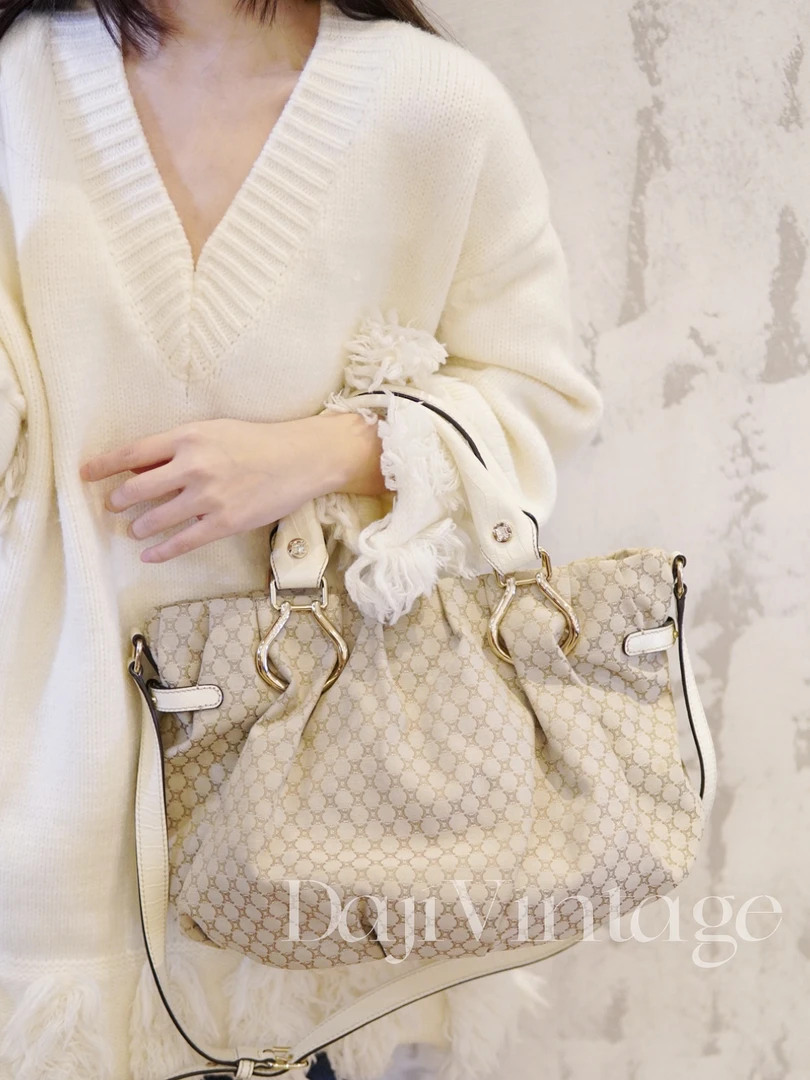 95新 Celine/思琳 大吉中古/CELINE瑟琳白老花饺子托特手提单肩包