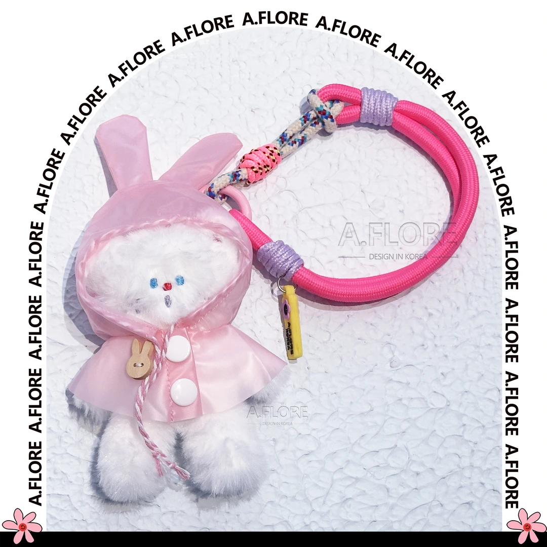 A.FLORE韩国原创手工可爱包包挂件挂饰粉色雨披白猫
