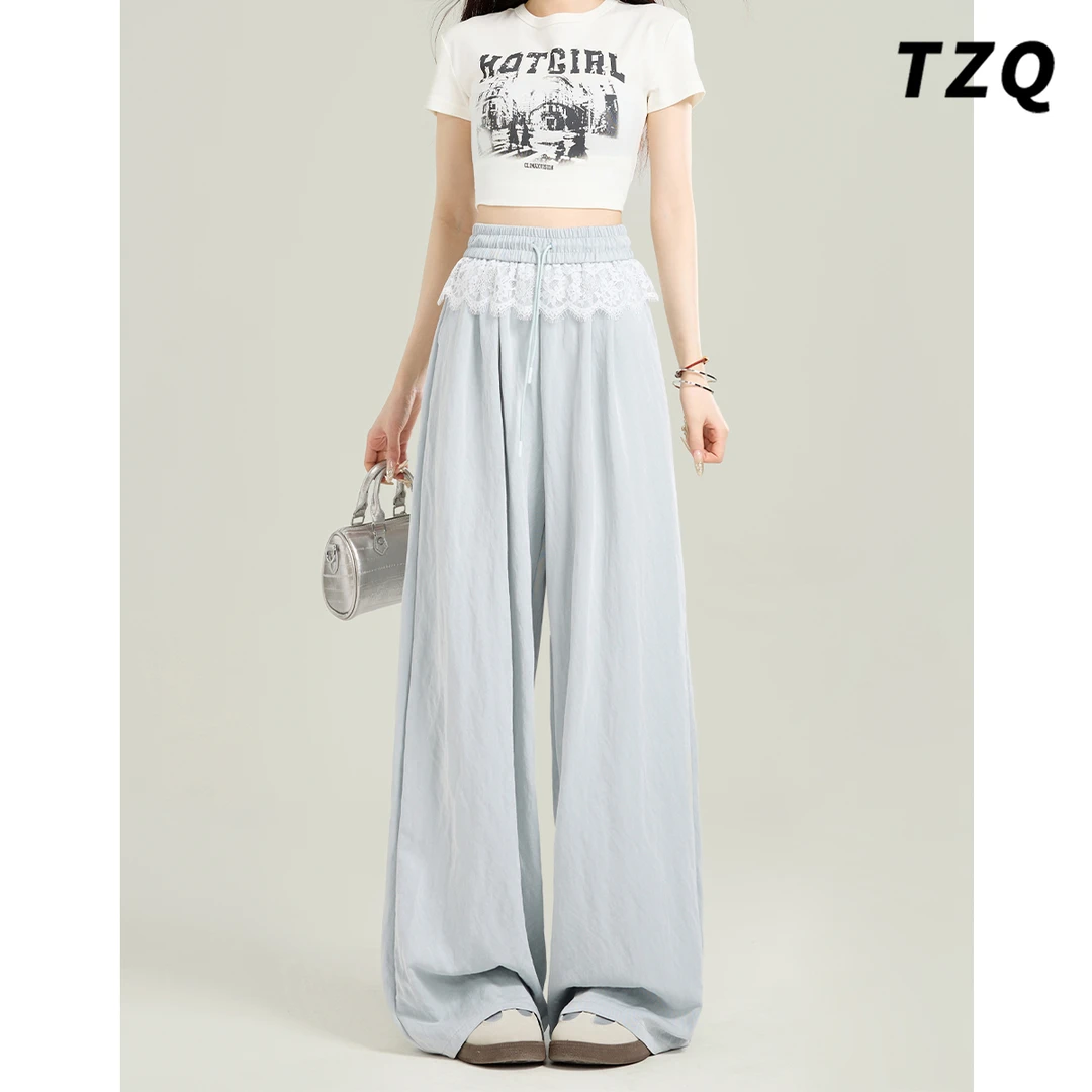 蕾丝花边裤子女爆款2025夏季薄款新款高腰阔腿休闲裤子TZQ2532418