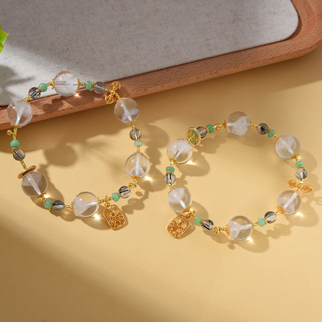 【婉葶珠宝】S925银白水晶发晶手串（多样性发一）