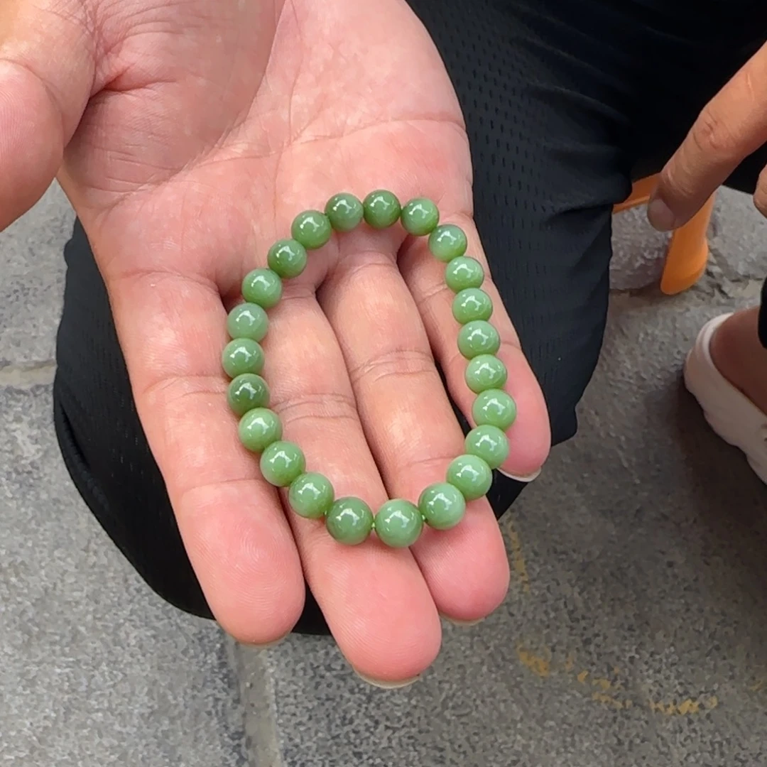 手链未镶嵌和田玉忽***悠俄碧夹层料粉绿卡8