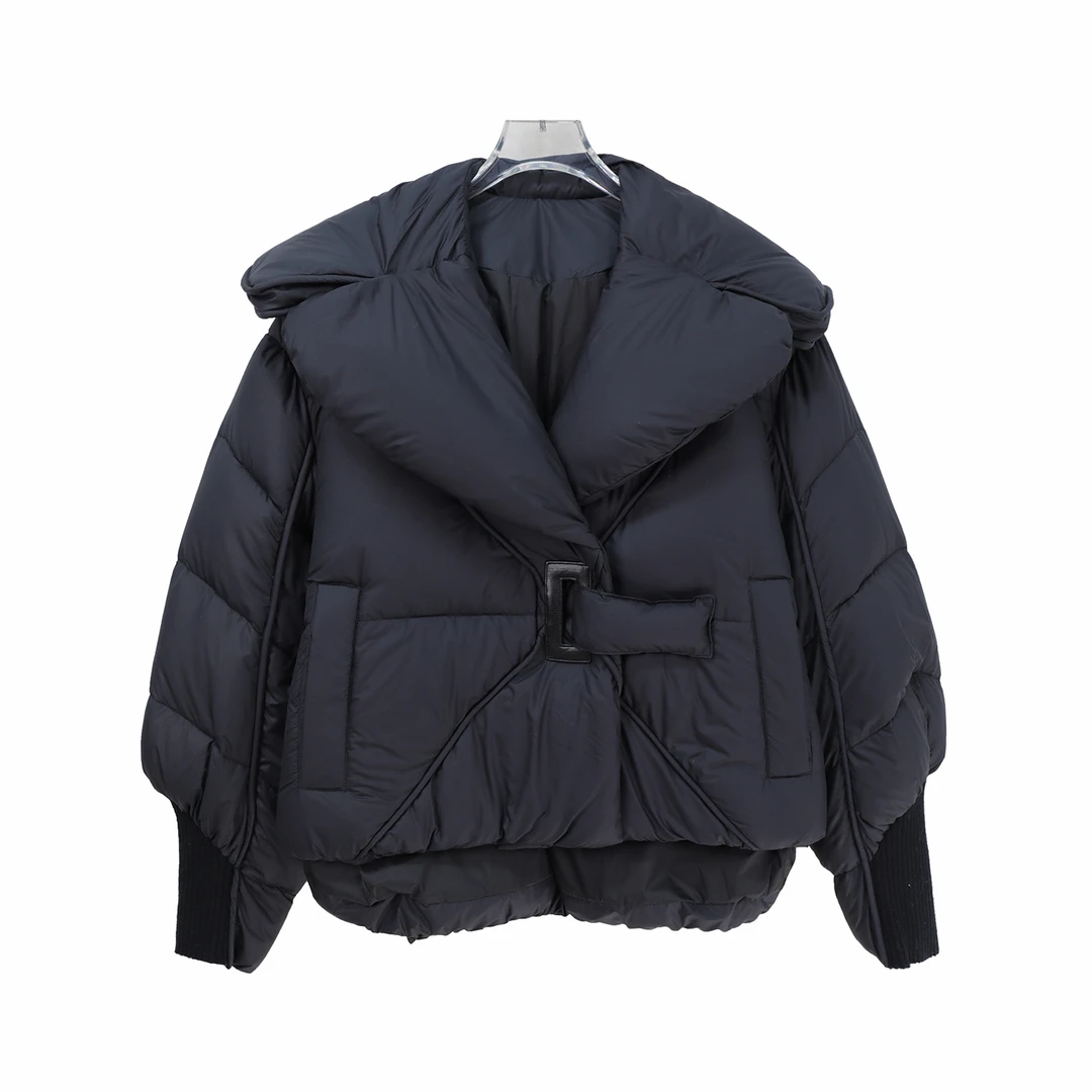 S 大翻领针织袖拼接羽绒服女冬季加厚白鸭绒面包服U250