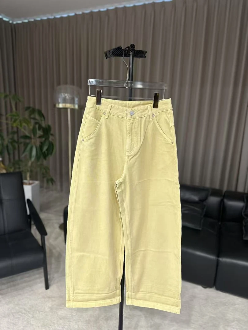 【柳青女装】2025春季新款黄色净版弯刀牛牛仔裤