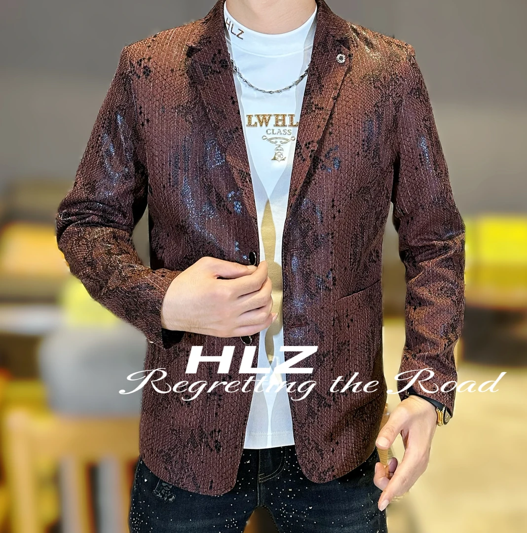 2025男士秋季新款高品质轻奢修身时尚百搭格纹修身长袖西装外套