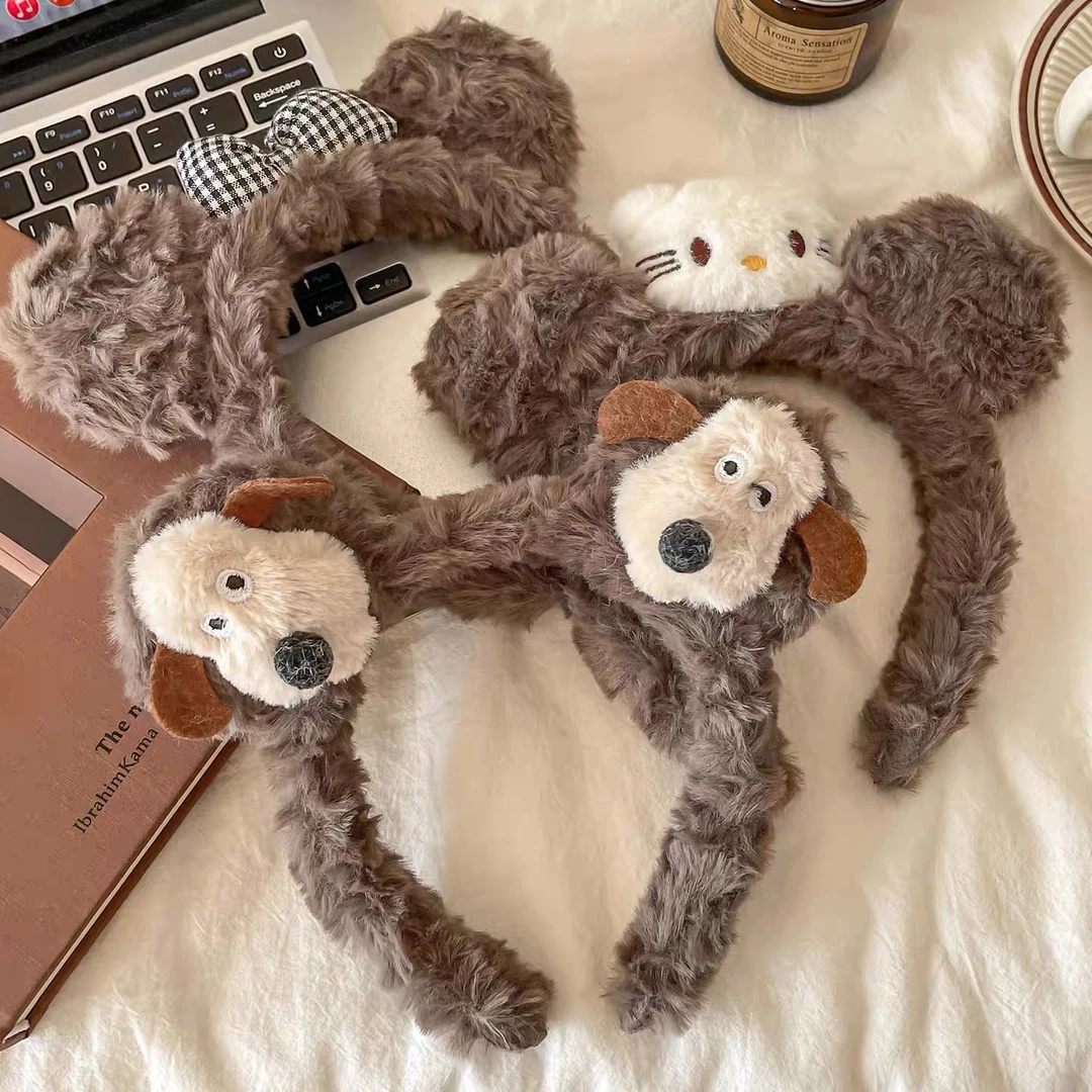 可爱掌门狗发箍2025新款卡通毛绒彩色小狗发卡甜美少女心百搭头箍