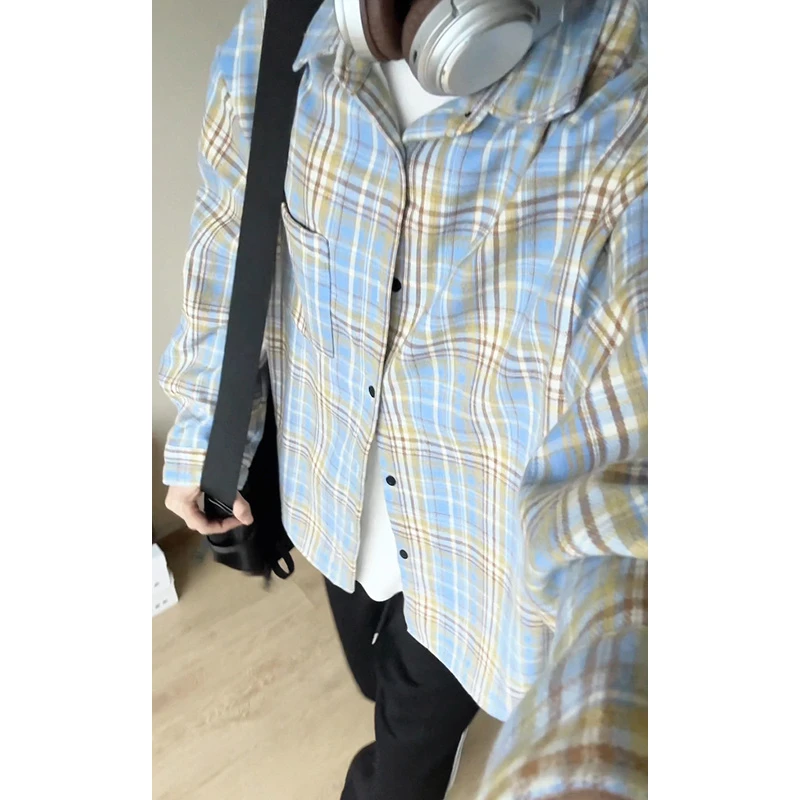 男春秋外穿格子衬衫2025新款爆款休闲潮流百搭长袖外衣复古宽松款