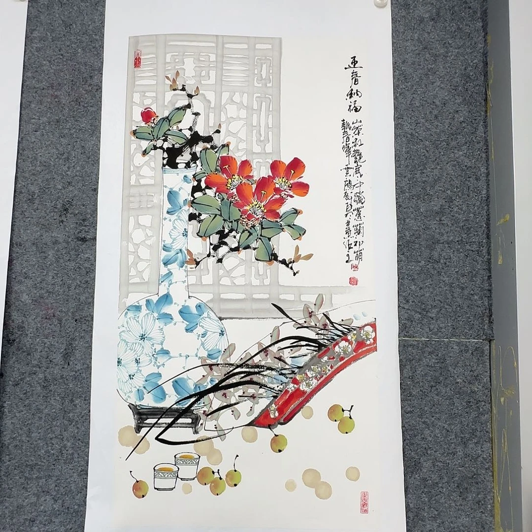 国画100*50纯手绘白羽