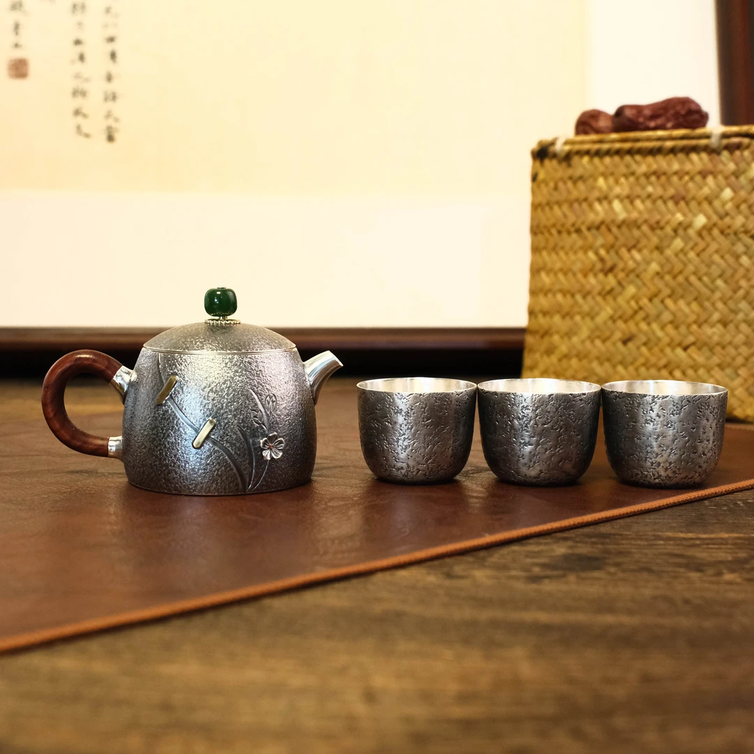 【大促】壶尔摩斯《兰香》套组 一壶三杯 手工足银999茶壶 便携银器