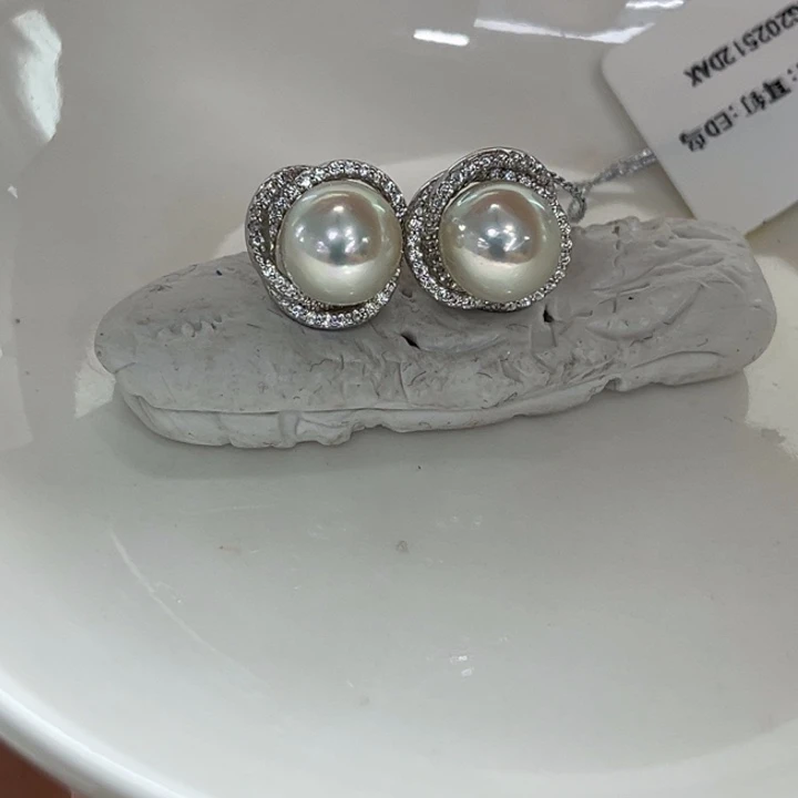 银S925镶嵌耳饰海水珍珠8-9mm80号