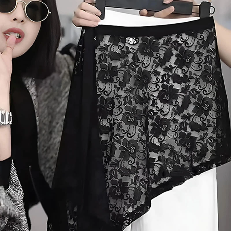 不规则a字半身裙女2025新款叠穿高级感一片式系带蕾丝屁帘女