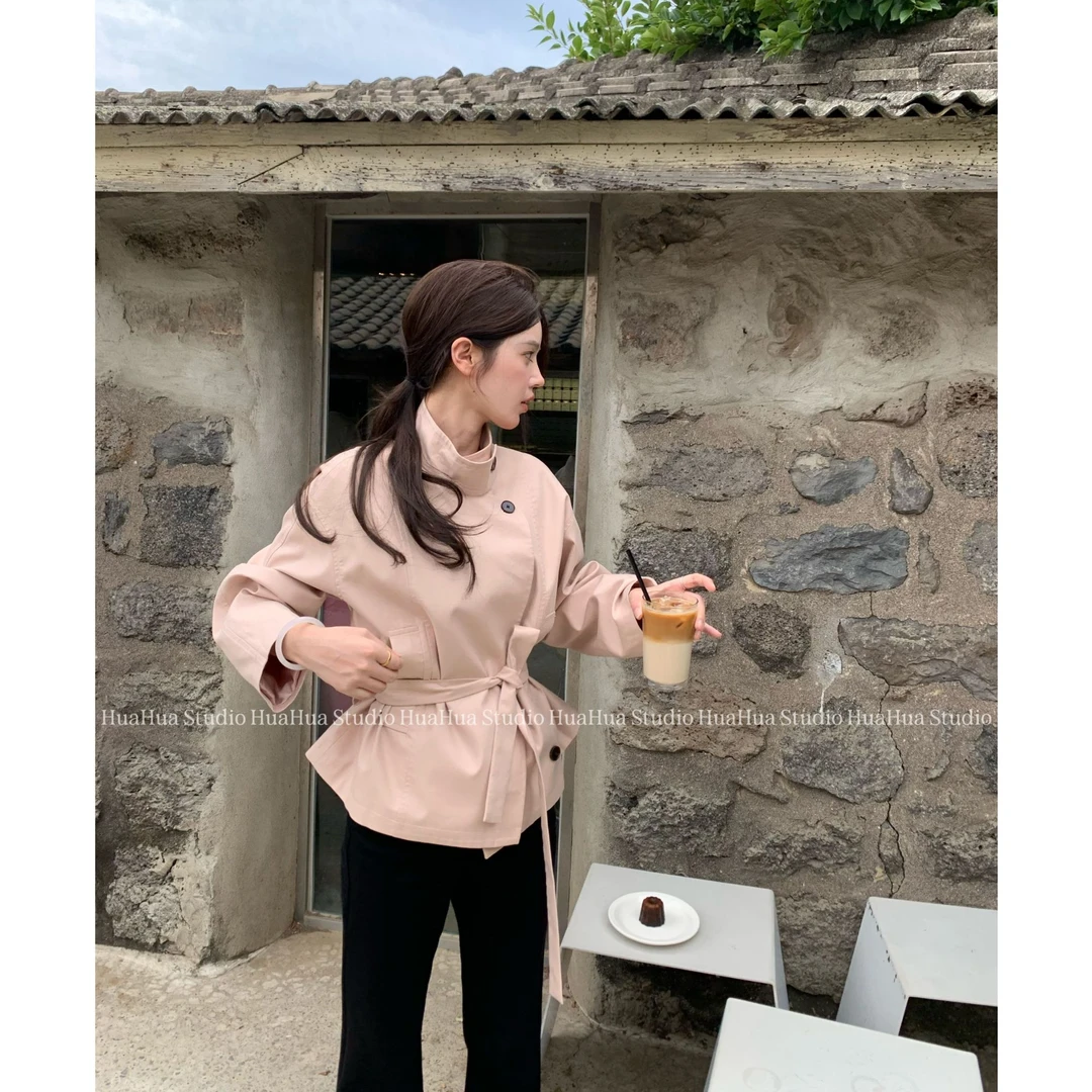 【花花】秀场画报~韩版小众设计感宽松立领百搭风衣外套