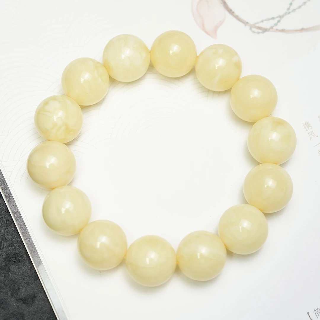 俄料黄白花蜜蜡手串16/17+mm天然原矿黄白蜜蜡手串真品纯天然100%