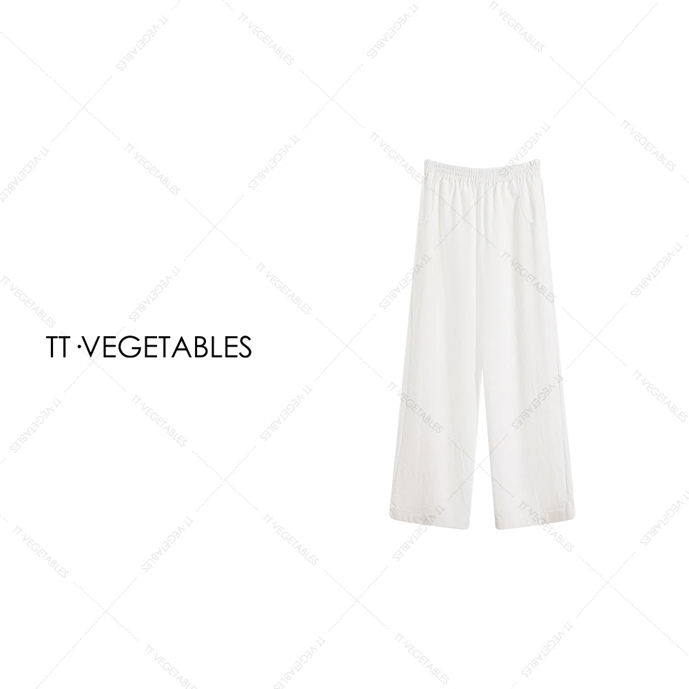 TT・VEGETABLES【序白】枕霞 简约抽绳松紧腰直筒休闲裤515822