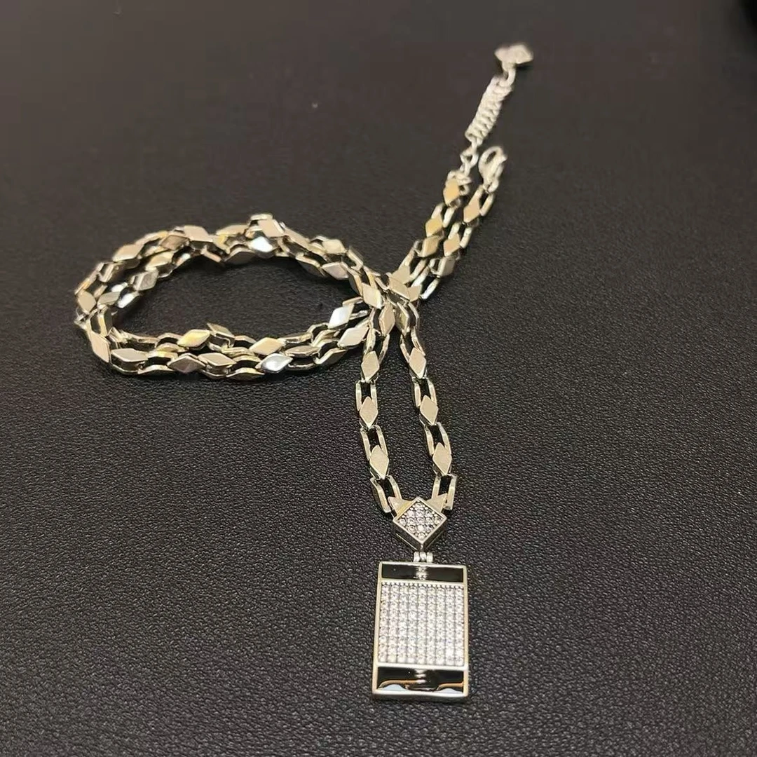 吊坠925银 S925纯银方牌臭爷爷项链