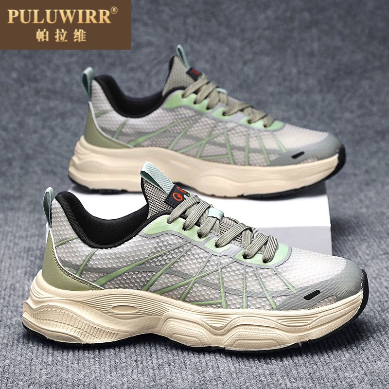 男鞋2025新款夏季透气飞织百搭运动鞋学生减震跑步休闲增高老爹鞋