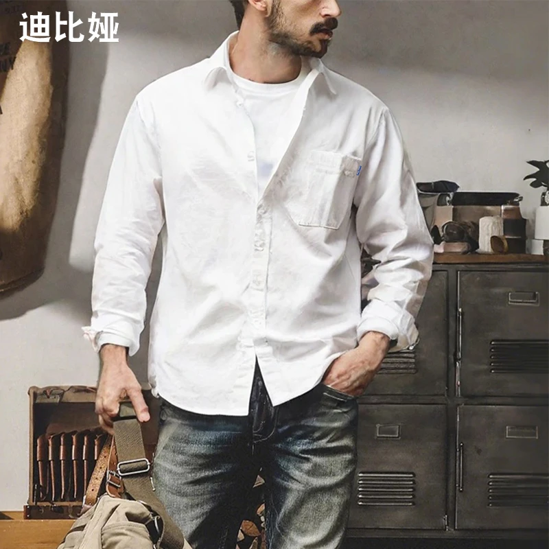 【原创设计】秋季日系男长袖衬衫纯棉舒适透气清新文艺休闲白衬衣Y