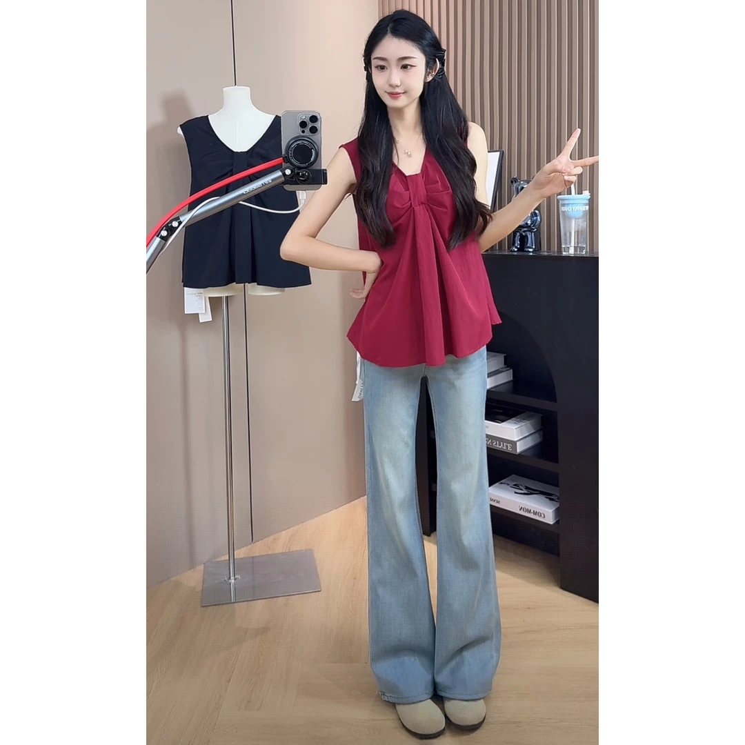 牛仔裤女夏季薄款女士显瘦高腰四面弹力微喇裤百搭休闲直筒裤子