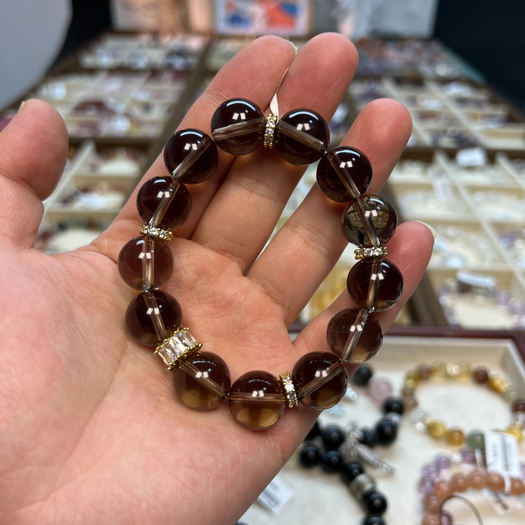 【赶走小people】天然茶水晶手串手链14mm