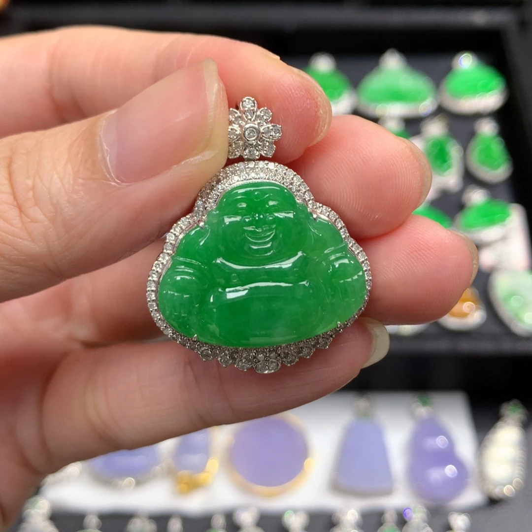 翡翠18K金镶嵌吊坠(不含链)