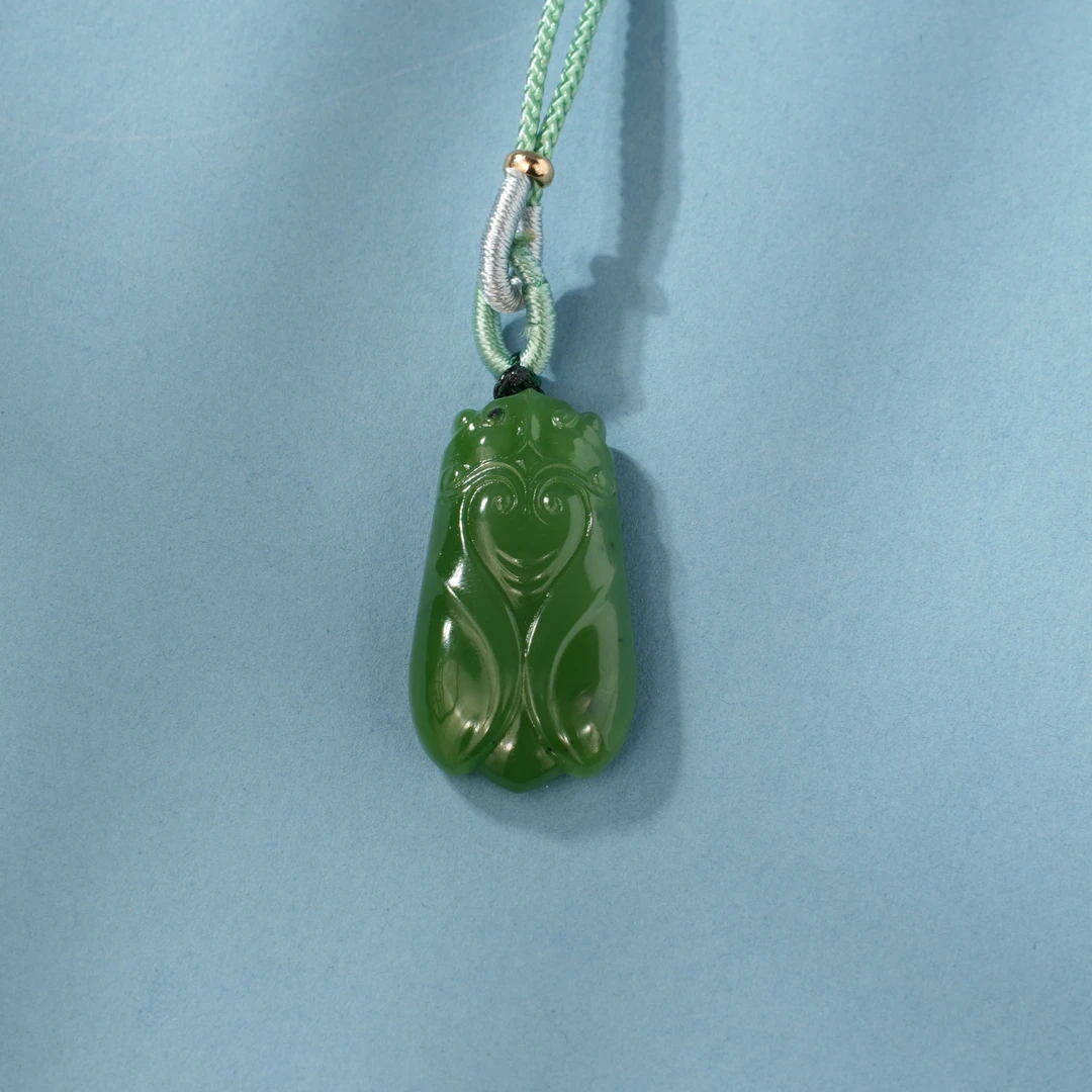 【玉蝉鸣如意】和田玉碧玉挂件