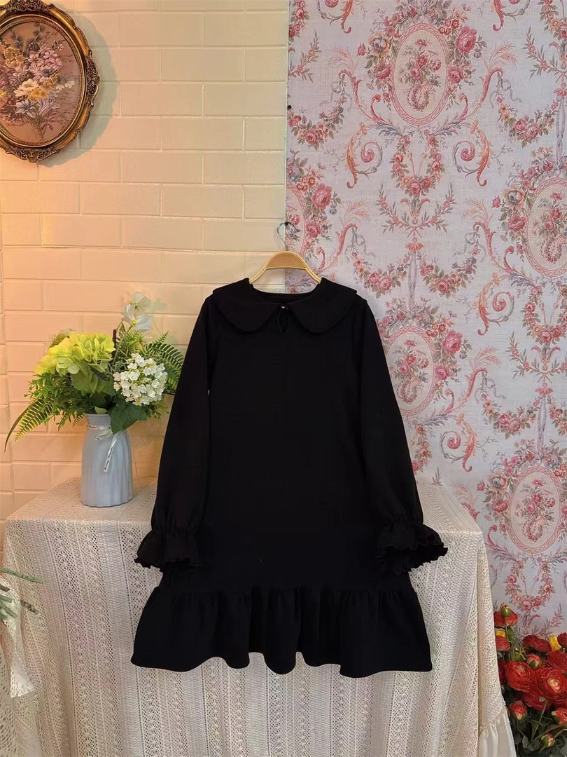 《米粒》63498娃娃领简约宽松百搭减龄打底连衣裙